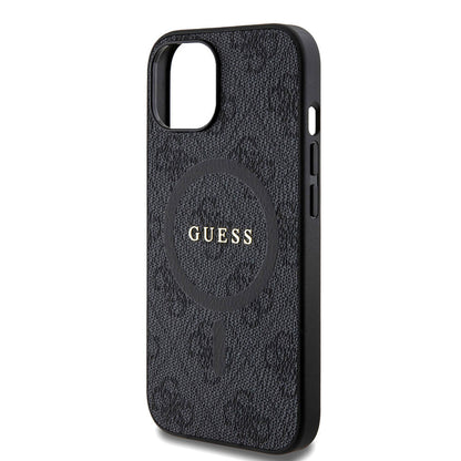 iPhone 15 Kılıf Guess Orjinal Lisanslı M-safe Şarj Özellikli PU Halkalı 4G Desenli Yazı Logolu Kapak
