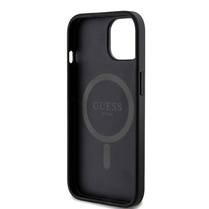 iPhone 15 Kılıf Guess Orjinal Lisanslı M-safe Şarj Özellikli PU Halkalı 4G Desenli Yazı Logolu Kapak