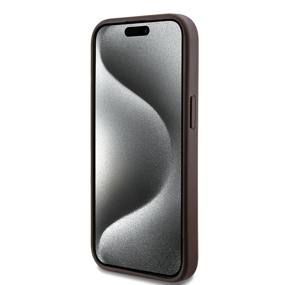 iPhone 15 Kılıf Guess Orjinal Lisanslı M-safe Şarj Özellikli PU Halkalı 4G Desenli Yazı Logolu Kapak