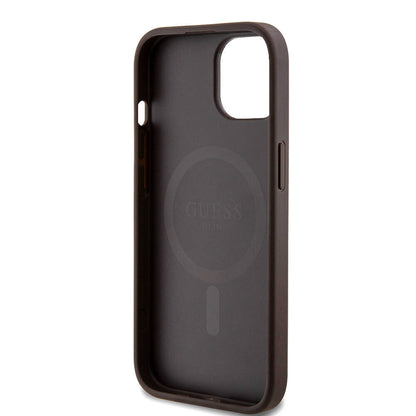 iPhone 15 Kılıf Guess Orjinal Lisanslı M-safe Şarj Özellikli PU Halkalı 4G Desenli Yazı Logolu Kapak