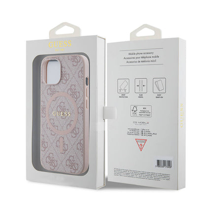 iPhone 15 Kılıf Guess Orjinal Lisanslı M-safe Şarj Özellikli PU Halkalı 4G Desenli Yazı Logolu Kapak