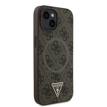 iPhone 15 Kılıf Guess Orjinal Lisanslı M-safe Şarj Özellikli PU Üçgen Logo 4G Desenli Kapak