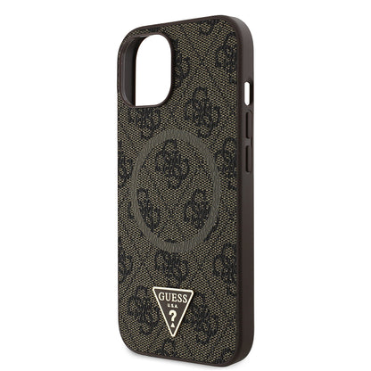 iPhone 15 Kılıf Guess Orjinal Lisanslı M-safe Şarj Özellikli PU Üçgen Logo 4G Desenli Kapak