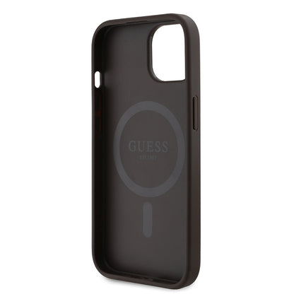 iPhone 15 Kılıf Guess Orjinal Lisanslı M-safe Şarj Özellikli PU Üçgen Logo 4G Desenli Kapak