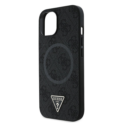 iPhone 15 Kılıf Guess Orjinal Lisanslı M-safe Şarj Özellikli PU Üçgen Logo 4G Desenli Kapak
