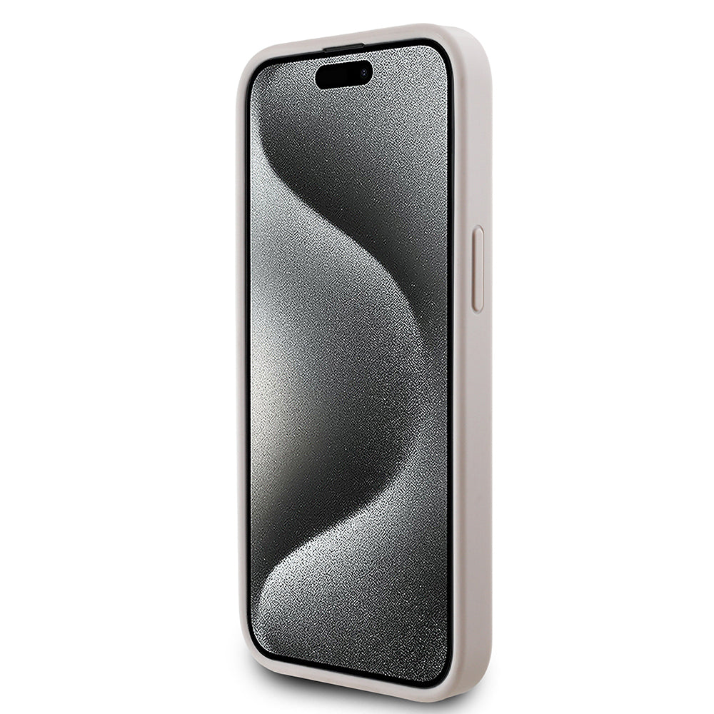 iPhone 15 Kılıf Guess Orjinal Lisanslı M-safe Şarj Özellikli PU Üçgen Logo 4G Desenli Kapak