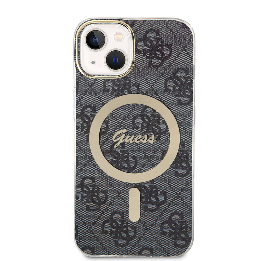 iPhone 15 Kılıf Guess Orjinal Lisanslı M-safe Şarj Özellikli Yazı Logolu 4G Desenli Kapak