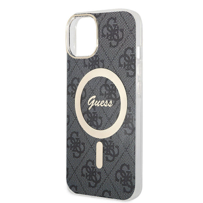 iPhone 15 Kılıf Guess Orjinal Lisanslı M-safe Şarj Özellikli Yazı Logolu 4G Desenli Kapak