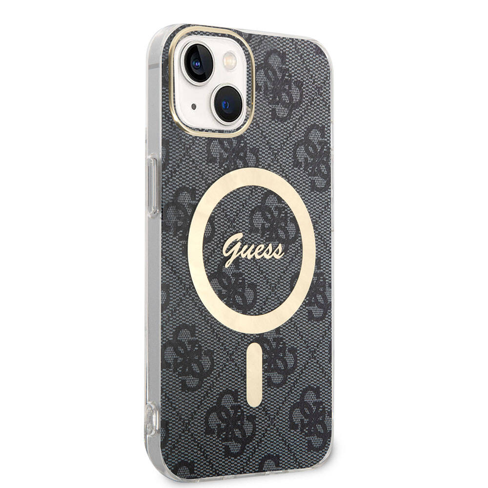 iPhone 15 Kılıf Guess Orjinal Lisanslı M-safe Şarj Özellikli Yazı Logolu 4G Desenli Kapak