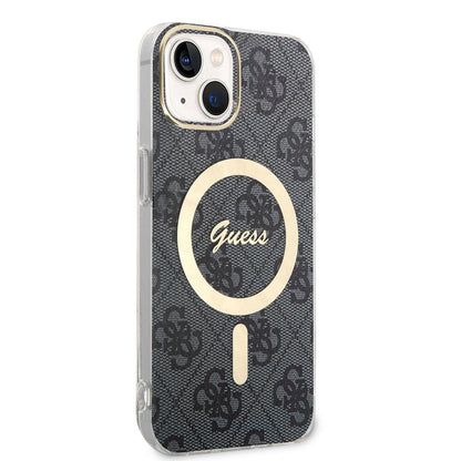 iPhone 15 Kılıf Guess Orjinal Lisanslı M-safe Şarj Özellikli Yazı Logolu 4G Desenli Kapak