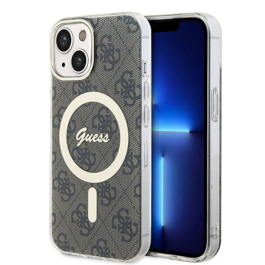 iPhone 15 Kılıf Guess Orjinal Lisanslı M-safe Şarj Özellikli Yazı Logolu 4G Desenli Kapak