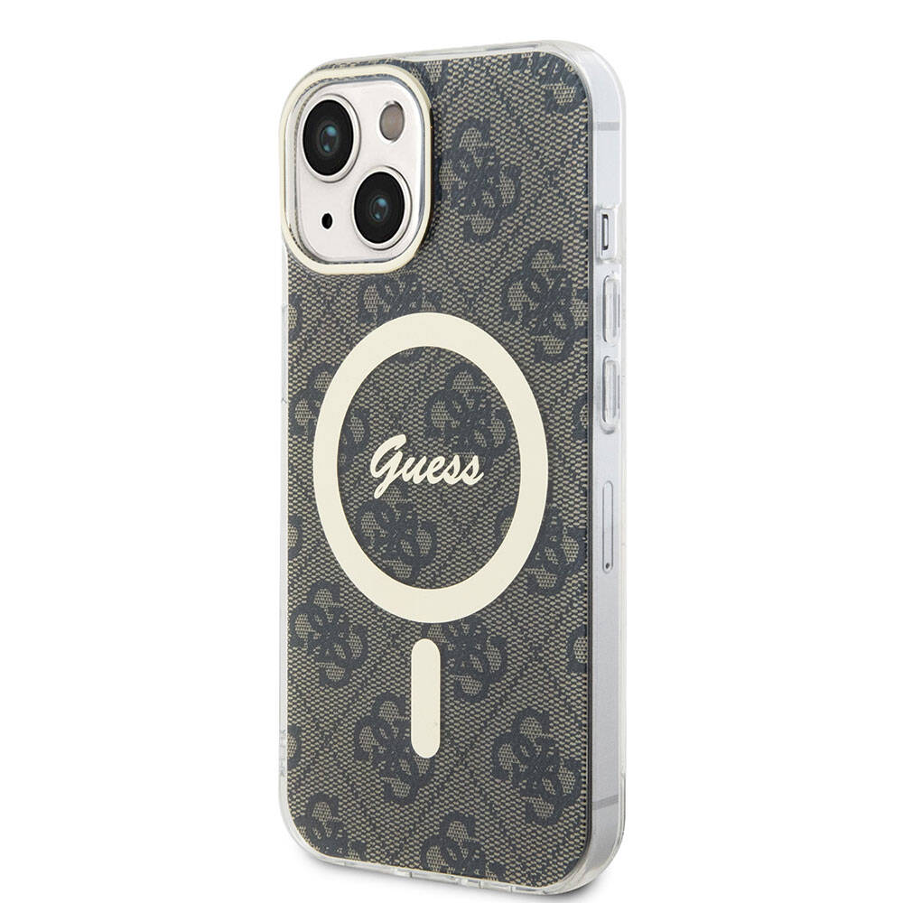 iPhone 15 Kılıf Guess Orjinal Lisanslı M-safe Şarj Özellikli Yazı Logolu 4G Desenli Kapak