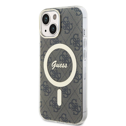 iPhone 15 Kılıf Guess Orjinal Lisanslı M-safe Şarj Özellikli Yazı Logolu 4G Desenli Kapak