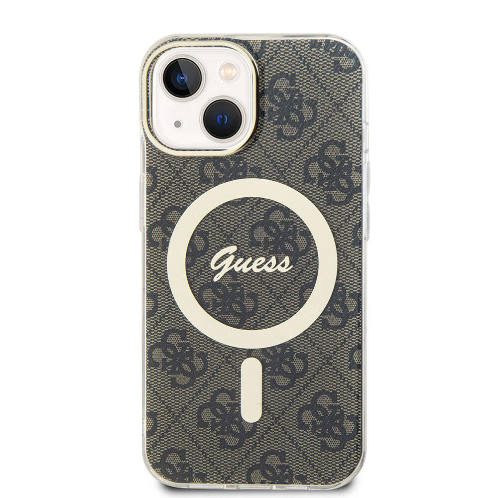 iPhone 15 Kılıf Guess Orjinal Lisanslı M-safe Şarj Özellikli Yazı Logolu 4G Desenli Kapak