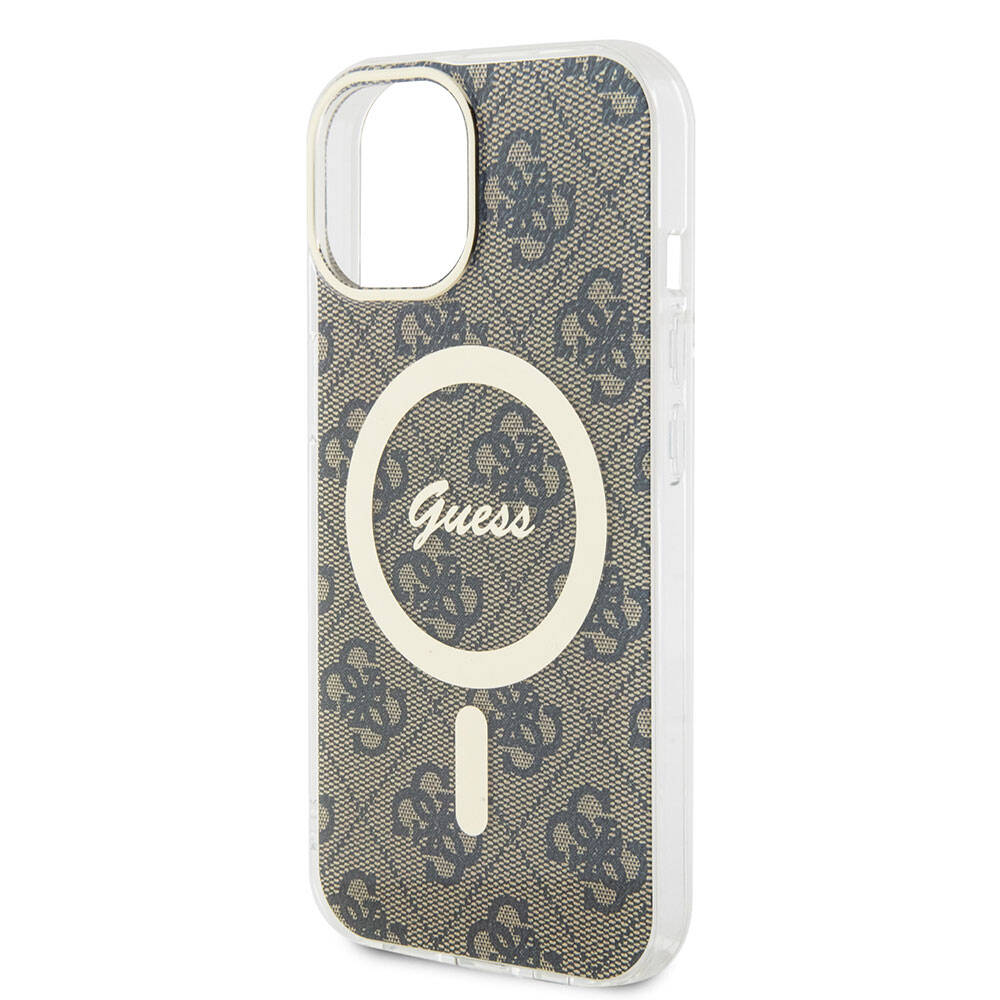 iPhone 15 Kılıf Guess Orjinal Lisanslı M-safe Şarj Özellikli Yazı Logolu 4G Desenli Kapak