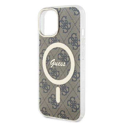 iPhone 15 Kılıf Guess Orjinal Lisanslı M-safe Şarj Özellikli Yazı Logolu 4G Desenli Kapak