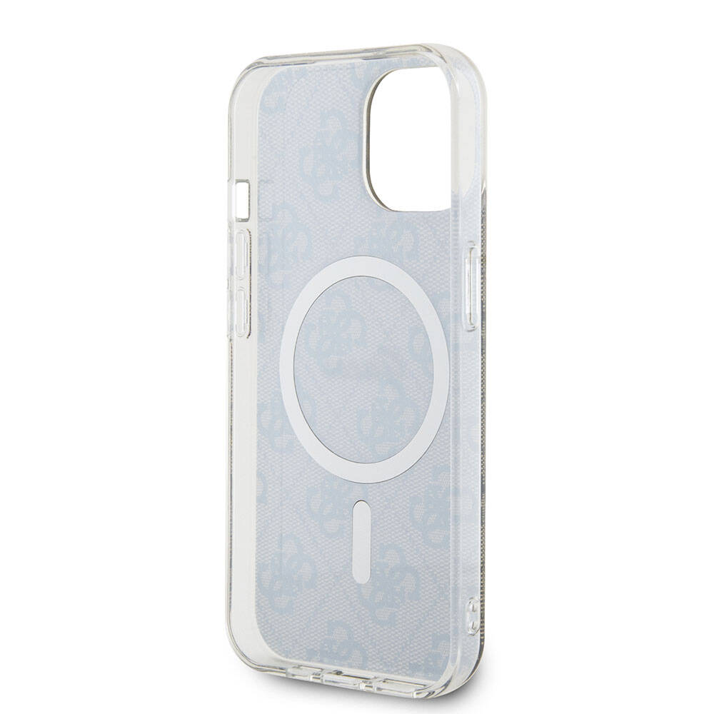 iPhone 15 Kılıf Guess Orjinal Lisanslı M-safe Şarj Özellikli Yazı Logolu 4G Desenli Kapak