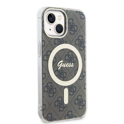 iPhone 15 Kılıf Guess Orjinal Lisanslı M-safe Şarj Özellikli Yazı Logolu 4G Desenli Kapak