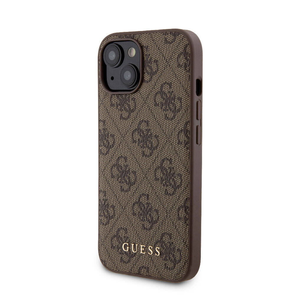 iPhone 15 Kılıf Guess Orjinal Lisanslı M-safe Şarj Özellikli Yazı Logolu 4G Desenli Kapak + Powerbank 5000mAh 2in1 Set