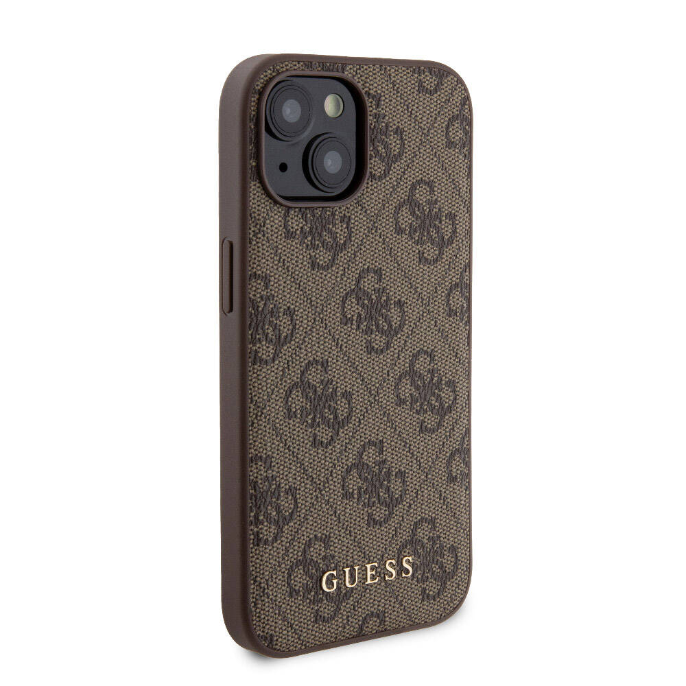 iPhone 15 Kılıf Guess Orjinal Lisanslı M-safe Şarj Özellikli Yazı Logolu 4G Desenli Kapak + Powerbank 5000mAh 2in1 Set