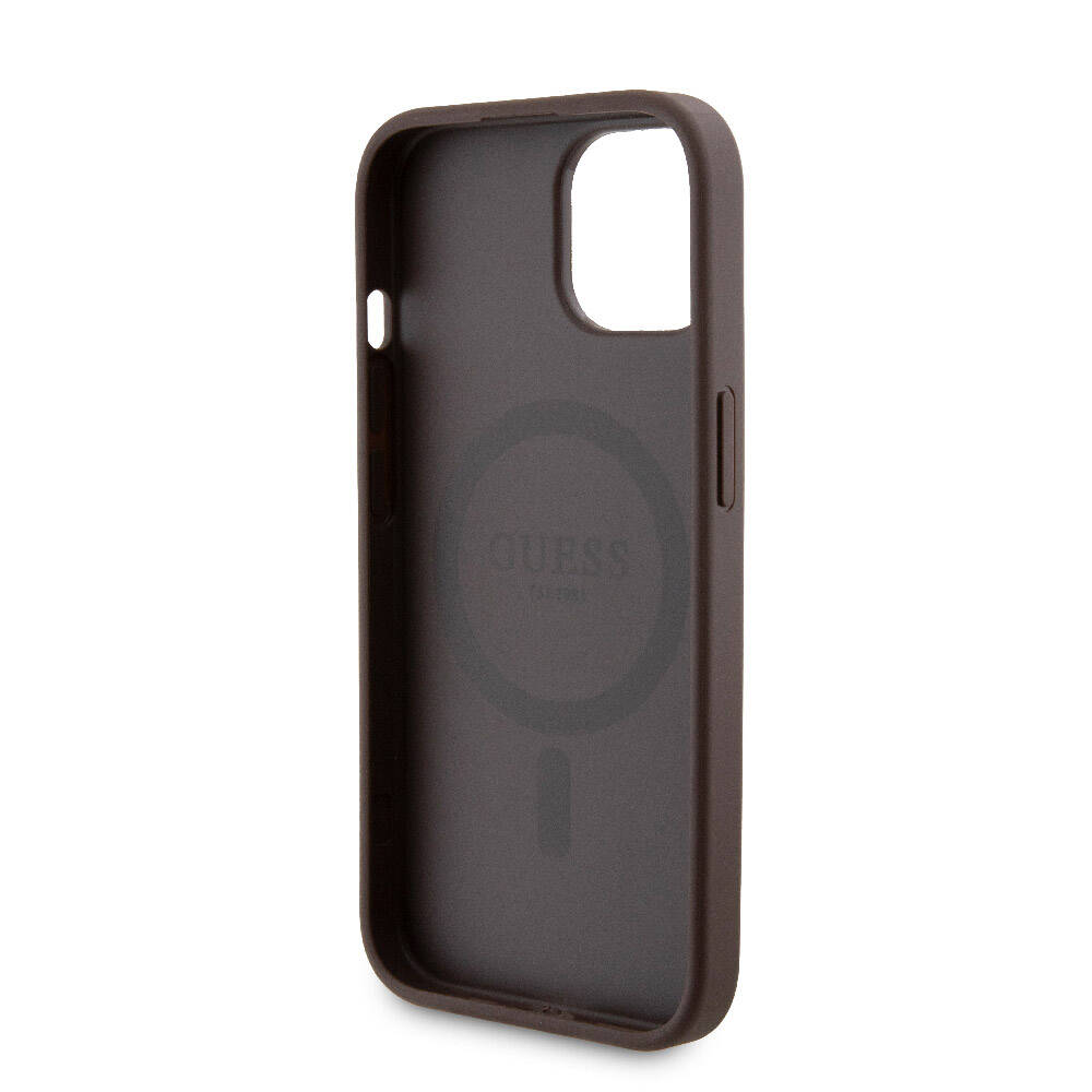 iPhone 15 Kılıf Guess Orjinal Lisanslı M-safe Şarj Özellikli Yazı Logolu 4G Desenli Kapak + Powerbank 5000mAh 2in1 Set