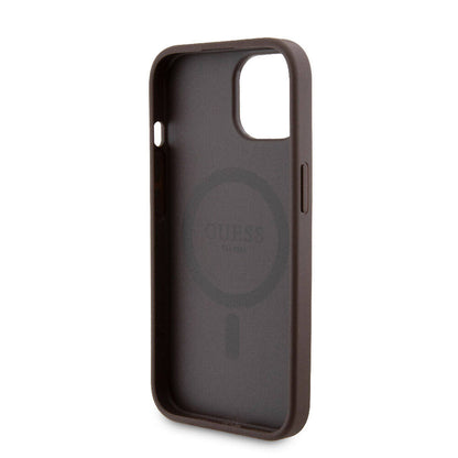 iPhone 15 Kılıf Guess Orjinal Lisanslı M-safe Şarj Özellikli Yazı Logolu 4G Desenli Kapak + Powerbank 5000mAh 2in1 Set