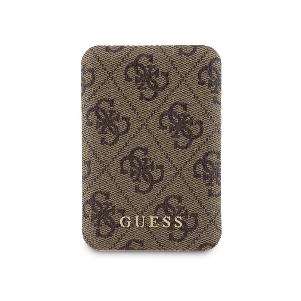 iPhone 15 Kılıf Guess Orjinal Lisanslı M-safe Şarj Özellikli Yazı Logolu 4G Desenli Kapak + Powerbank 5000mAh 2in1 Set