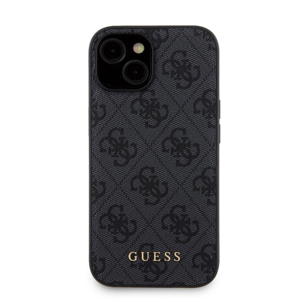 iPhone 15 Kılıf Guess Orjinal Lisanslı M-safe Şarj Özellikli Yazı Logolu 4G Desenli Kapak + Powerbank 5000mAh 2in1 Set