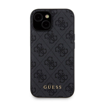 iPhone 15 Kılıf Guess Orjinal Lisanslı M-safe Şarj Özellikli Yazı Logolu 4G Desenli Kapak + Powerbank 5000mAh 2in1 Set