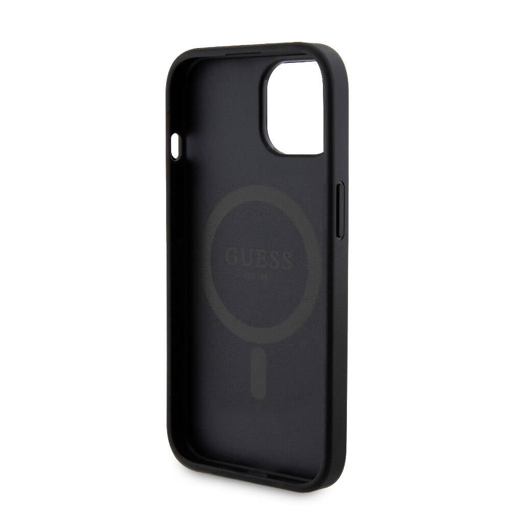 iPhone 15 Kılıf Guess Orjinal Lisanslı M-safe Şarj Özellikli Yazı Logolu 4G Desenli Kapak + Powerbank 5000mAh 2in1 Set
