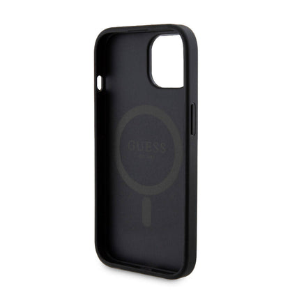 iPhone 15 Kılıf Guess Orjinal Lisanslı M-safe Şarj Özellikli Yazı Logolu 4G Desenli Kapak + Powerbank 5000mAh 2in1 Set