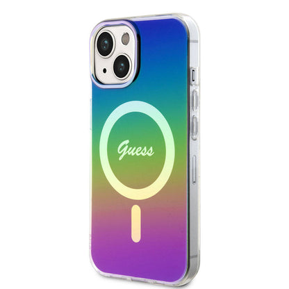 iPhone 15 Kılıf Guess Orjinal Lisanslı M-safe Şarj Özellikli Yazı Logolu Iridescent Kapak