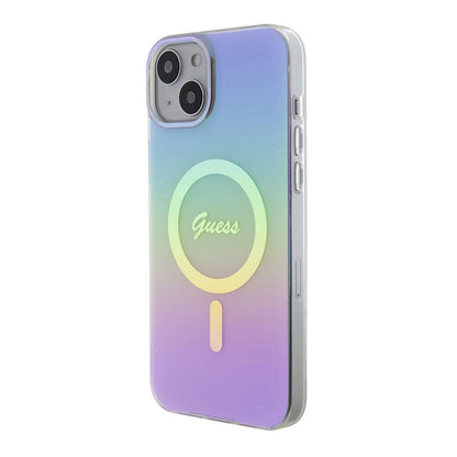 iPhone 15 Kılıf Guess Orjinal Lisanslı M-safe Şarj Özellikli Yazı Logolu Iridescent Kapak