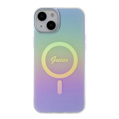 iPhone 15 Kılıf Guess Orjinal Lisanslı M-safe Şarj Özellikli Yazı Logolu Iridescent Kapak