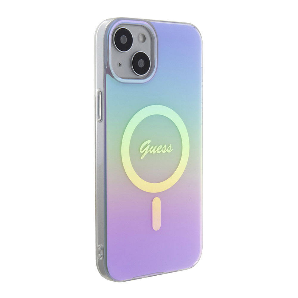 iPhone 15 Kılıf Guess Orjinal Lisanslı M-safe Şarj Özellikli Yazı Logolu Iridescent Kapak