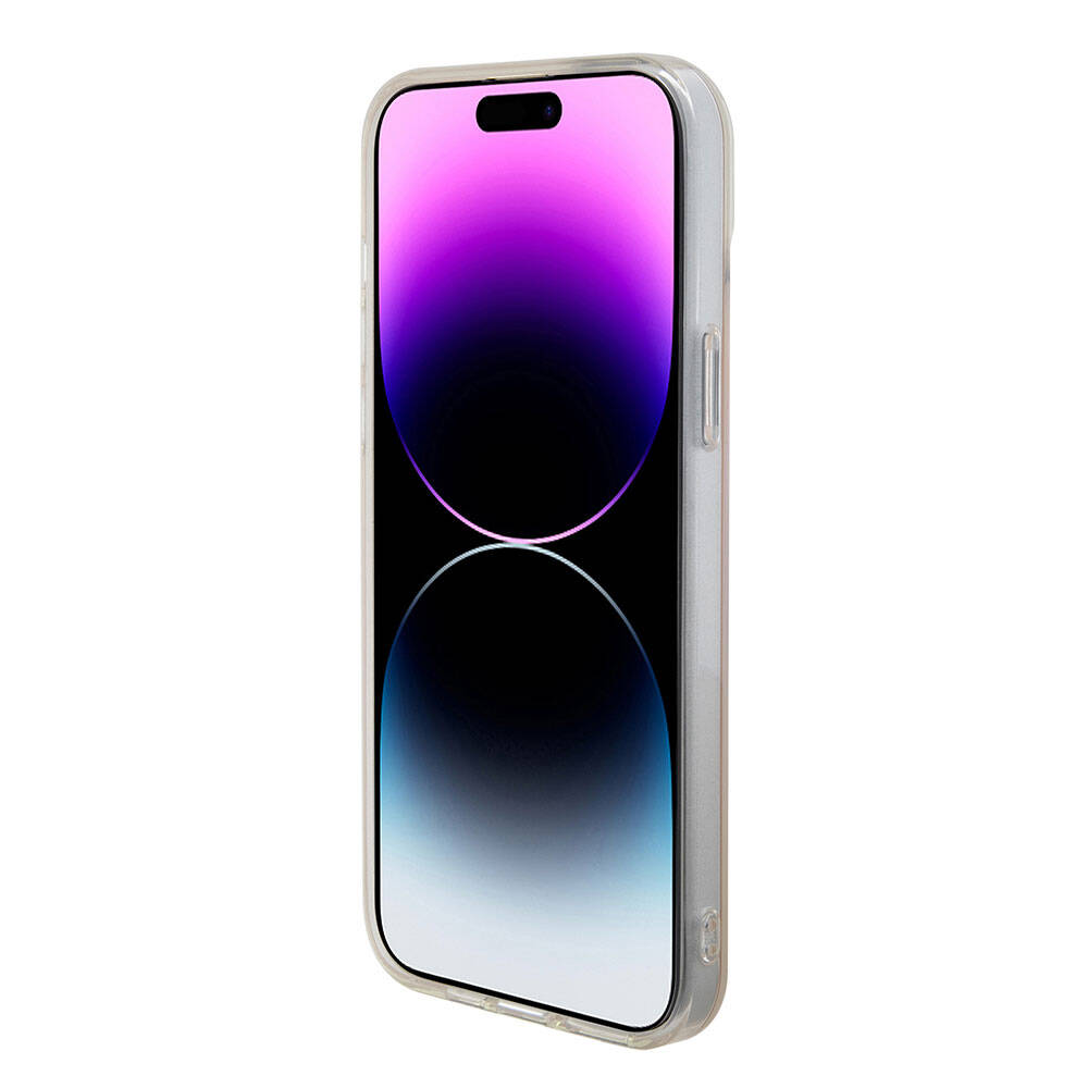 iPhone 15 Kılıf Guess Orjinal Lisanslı M-safe Şarj Özellikli Yazı Logolu Iridescent Kapak