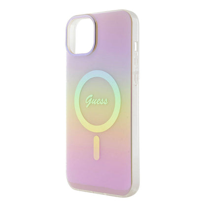 iPhone 15 Kılıf Guess Orjinal Lisanslı M-safe Şarj Özellikli Yazı Logolu Iridescent Kapak