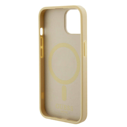 iPhone 15 Kılıf Guess Orjinal Lisanslı M-safe Şarj Özellikli Yazı Logolu Saffiano Kapak