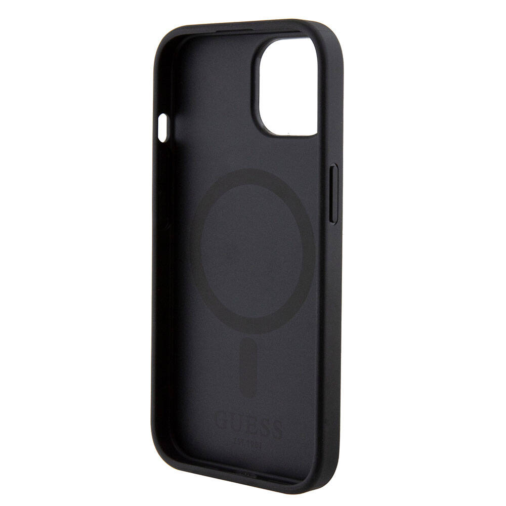 iPhone 15 Kılıf Guess Orjinal Lisanslı M-safe Şarj Özellikli Yazı Logolu Saffiano Kapak