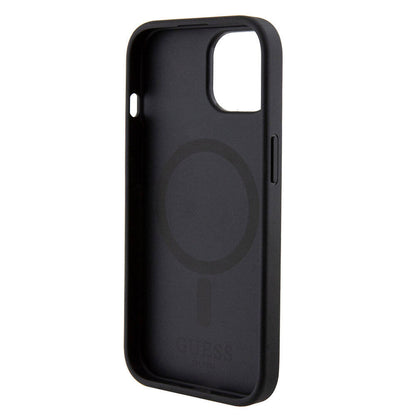 iPhone 15 Kılıf Guess Orjinal Lisanslı M-safe Şarj Özellikli Yazı Logolu Saffiano Kapak