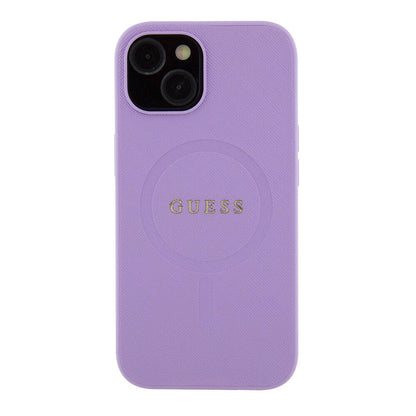 iPhone 15 Kılıf Guess Orjinal Lisanslı M-safe Şarj Özellikli Yazı Logolu Saffiano Kapak
