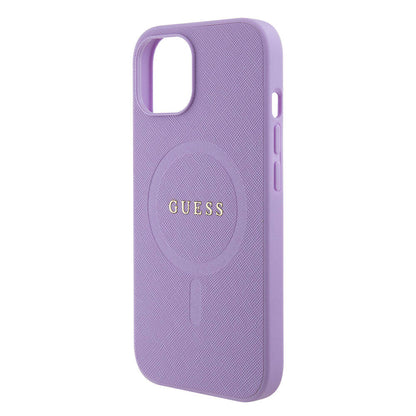 iPhone 15 Kılıf Guess Orjinal Lisanslı M-safe Şarj Özellikli Yazı Logolu Saffiano Kapak