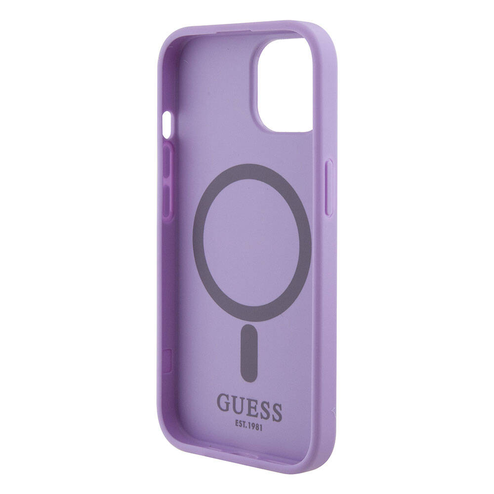 iPhone 15 Kılıf Guess Orjinal Lisanslı M-safe Şarj Özellikli Yazı Logolu Saffiano Kapak