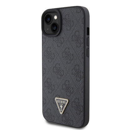 iPhone 15 Kılıf Guess Orjinal Lisanslı PU Deri Askılı Taşlı Üçgen Logo 4G Desenli Strass Crossbody Kapak