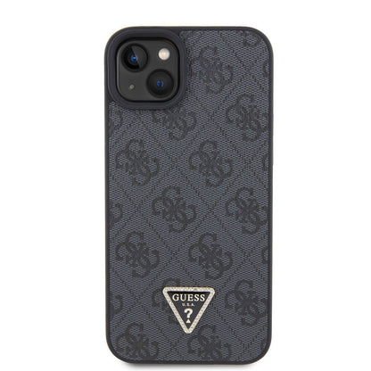 iPhone 15 Kılıf Guess Orjinal Lisanslı PU Deri Askılı Taşlı Üçgen Logo 4G Desenli Strass Crossbody Kapak