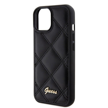 iPhone 15 Kılıf Guess Orjinal Lisanslı PU Deri Metal Yazı Logolu Kapitone Kapak