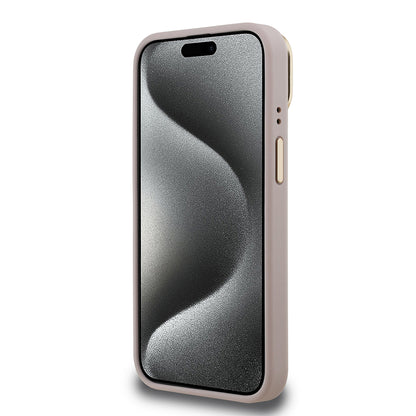 iPhone 15 Kılıf Guess Orjinal Lisanslı PU Deri Taşlı Üçgen Logo 4G Desenli Kamera Standlı Kapak