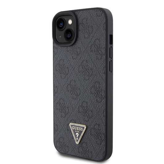 iPhone 15 Kılıf Guess Orjinal Lisanslı PU Deri Taşlı Üçgen Logo 4G Desenli Strass Kapak