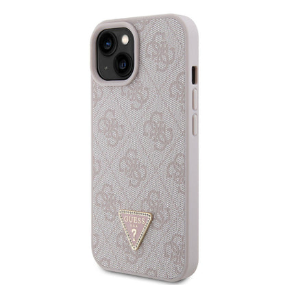 iPhone 15 Kılıf Guess Orjinal Lisanslı PU Deri Taşlı Üçgen Logo 4G Desenli Strass Kapak