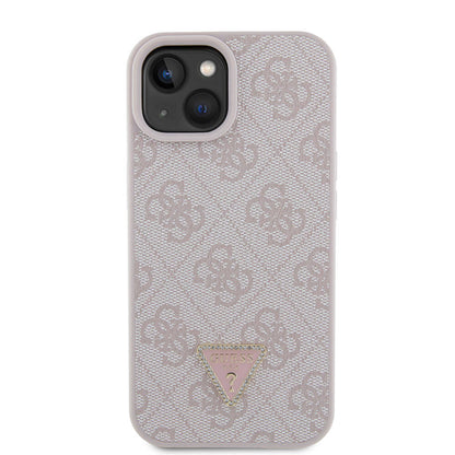 iPhone 15 Kılıf Guess Orjinal Lisanslı PU Deri Taşlı Üçgen Logo 4G Desenli Strass Kapak